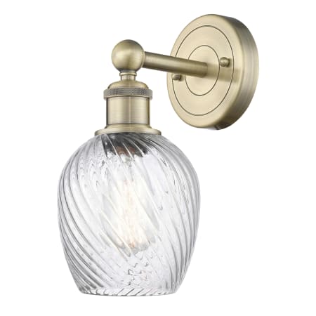 A large image of the Innovations Lighting 616-1W-12-5 Salina Sconce Antique Brass / Clear Spiral Fluted