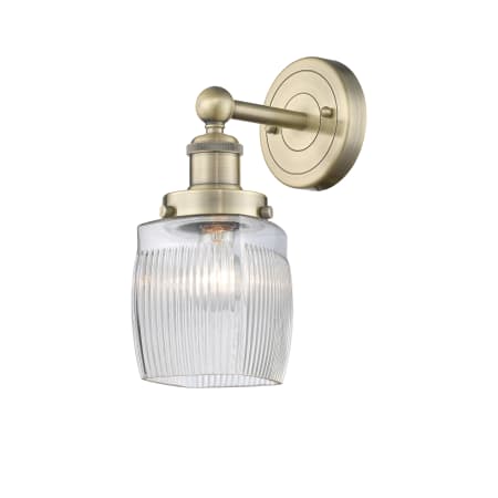 A large image of the Innovations Lighting 616-1W-12-6 Colton Sconce Antique Brass / Clear Halophane