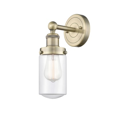 A large image of the Innovations Lighting 616-1W-10-7 Dover Sconce Antique Brass / Clear