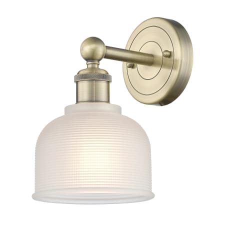 A large image of the Innovations Lighting 616-1W-11-6 Dayton Sconce Antique Brass / White