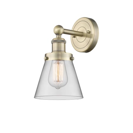 A large image of the Innovations Lighting 616-1W-10-7 Cone Sconce Antique Brass / Clear