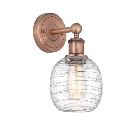 A large image of the Innovations Lighting 616-1W-12-6 Belfast Sconce Antique Copper / Deco Swirl