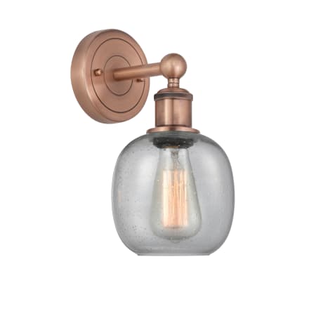 A large image of the Innovations Lighting 616-1W-12-6 Belfast Sconce Antique Copper / Seedy