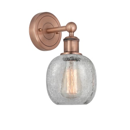 A large image of the Innovations Lighting 616-1W-12-6 Belfast Sconce Antique Copper / Clear Crackle