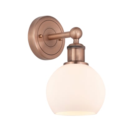 A large image of the Innovations Lighting 616-1W-11-6 Athens Sconce Antique Copper / Matte White