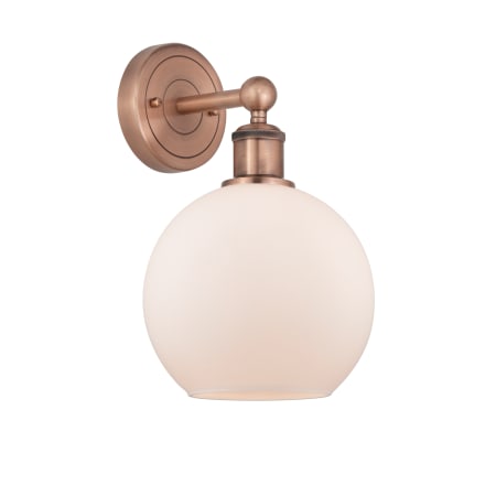 A large image of the Innovations Lighting 616-1W-13-8 Athens Sconce Antique Copper / Matte White