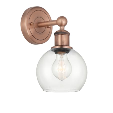 A large image of the Innovations Lighting 616-1W-11-6 Athens Sconce Antique Copper / Clear