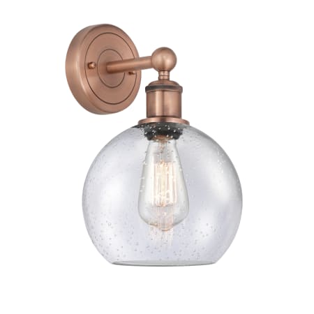 A large image of the Innovations Lighting 616-1W-13-8 Athens Sconce Antique Copper / Seedy