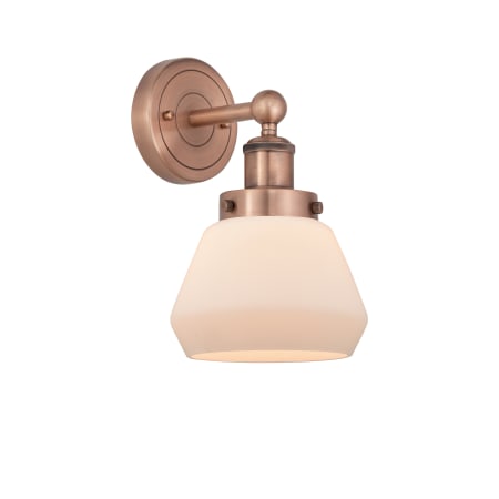 A large image of the Innovations Lighting 616-1W-10-7 Fulton Sconce Antique Copper / Matte White