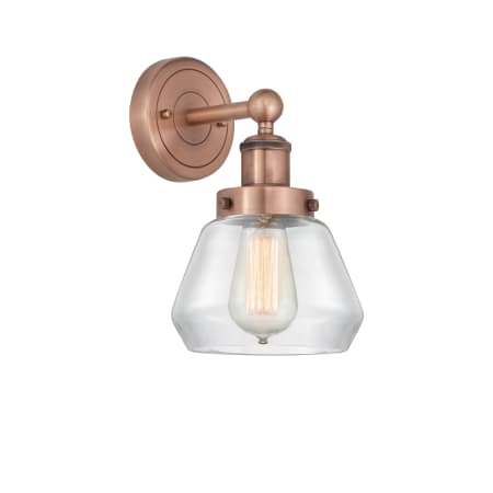 A large image of the Innovations Lighting 616-1W-10-7 Fulton Sconce Antique Copper / Clear