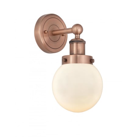 A large image of the Innovations Lighting 616-1W-10-7 Beacon Sconce Antique Copper / Matte White