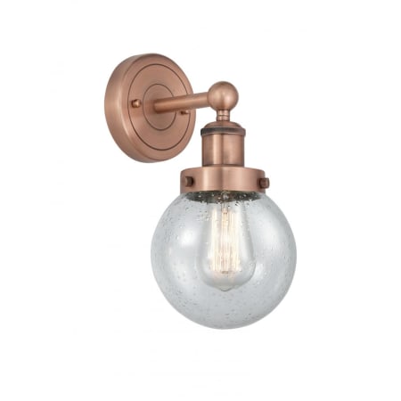 A large image of the Innovations Lighting 616-1W-10-7 Beacon Sconce Antique Copper / Seedy