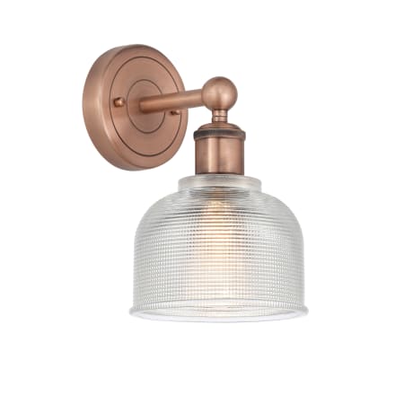 A large image of the Innovations Lighting 616-1W-11-6 Dayton Sconce Antique Copper / Clear