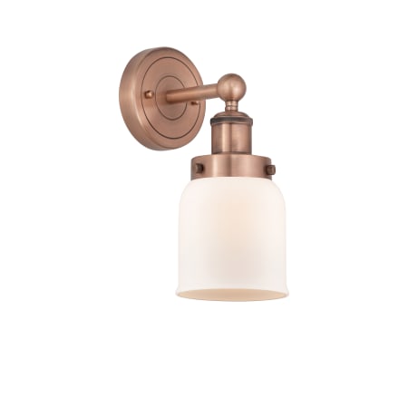 A large image of the Innovations Lighting 616-1W-10-7 Bell Sconce Antique Copper / Matte White