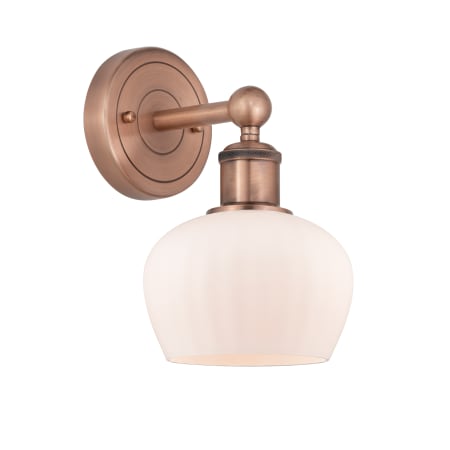 A large image of the Innovations Lighting 616-1W-10-7 Fenton Sconce Antique Copper / Matte White