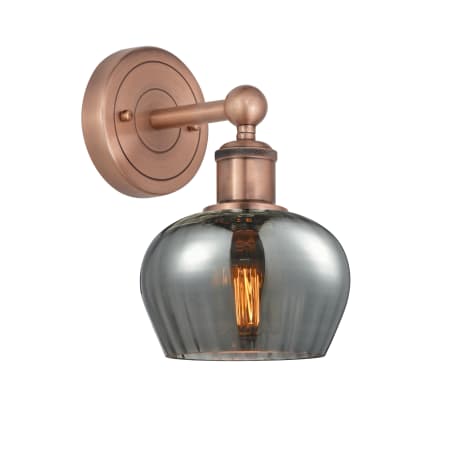A large image of the Innovations Lighting 616-1W-10-7 Fenton Sconce Antique Copper / Plated Smoke