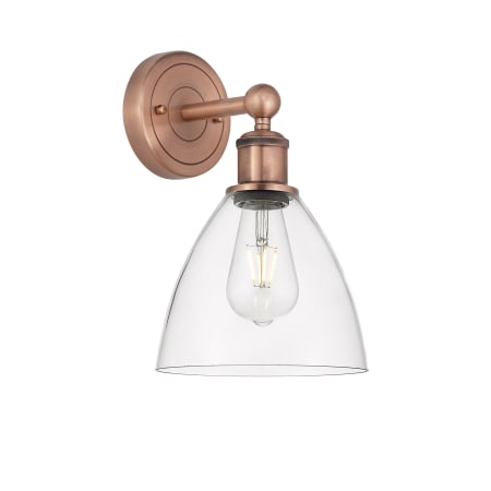 A large image of the Innovations Lighting 616-1W-12-8 Bristol Sconce Antique Copper / Clear