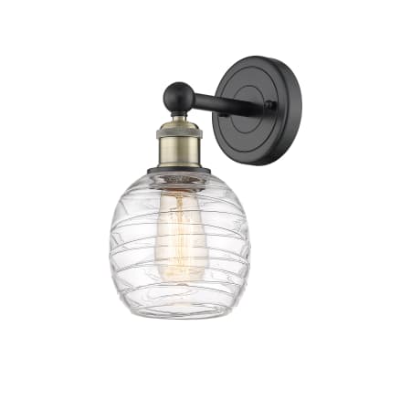 A large image of the Innovations Lighting 616-1W-12-6 Belfast Sconce Black Antique Brass / Deco Swirl