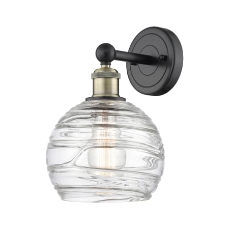 A large image of the Innovations Lighting 616-1W-13-8 Athens Sconce Black Antique Brass / Clear Deco Swirl