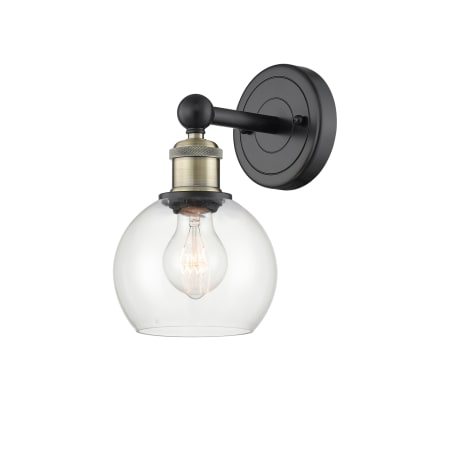 A large image of the Innovations Lighting 616-1W-11-6 Athens Sconce Black Antique Brass / Clear