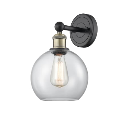 A large image of the Innovations Lighting 616-1W-13-8 Athens Sconce Black Antique Brass / Clear