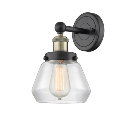 A large image of the Innovations Lighting 616-1W-10-7 Fulton Sconce Black Antique Brass / Clear