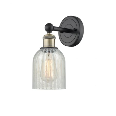 A large image of the Innovations Lighting 616-1W-12-5 Caledonia Sconce Black Antique Brass / Mouchette