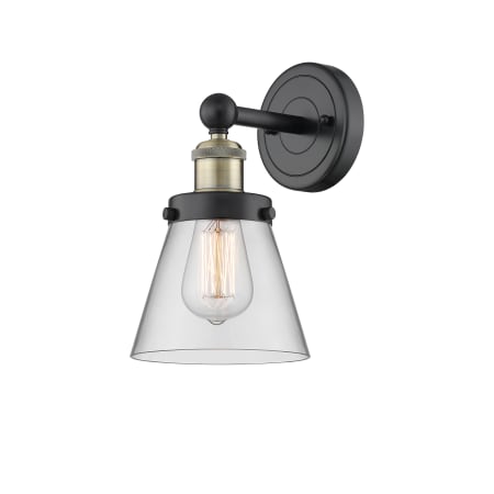 A large image of the Innovations Lighting 616-1W-10-7 Cone Sconce Black Antique Brass / Clear