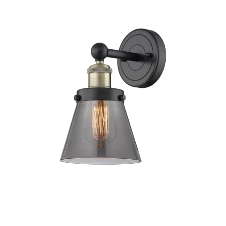 A large image of the Innovations Lighting 616-1W-10-7 Cone Sconce Black Antique Brass / Plated Smoke