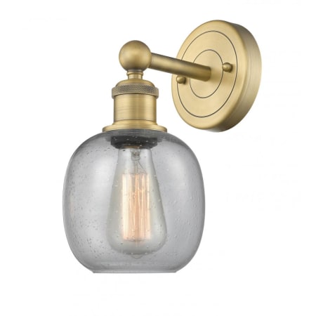 A large image of the Innovations Lighting 616-1W-12-6 Belfast Sconce Brushed Brass / Seedy