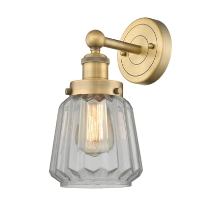 A large image of the Innovations Lighting 616-1W-10-7 Chatham Sconce Brushed Brass / Clear