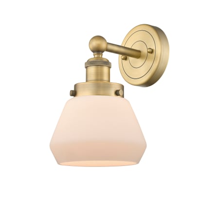 A large image of the Innovations Lighting 616-1W-10-7 Fulton Sconce Brushed Brass / Matte White