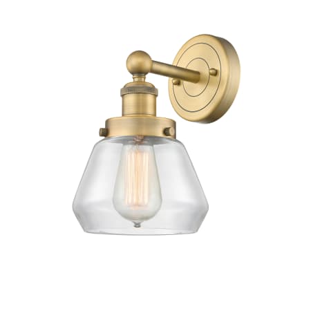 A large image of the Innovations Lighting 616-1W-10-7 Fulton Sconce Brushed Brass / Clear