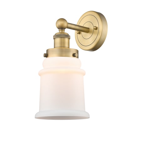 A large image of the Innovations Lighting 616-1W-13-6 Canton Sconce Brushed Brass / Matte White