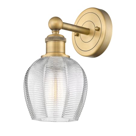 A large image of the Innovations Lighting 616-1W-11-6 Norfolk Sconce Brushed Brass / Clear