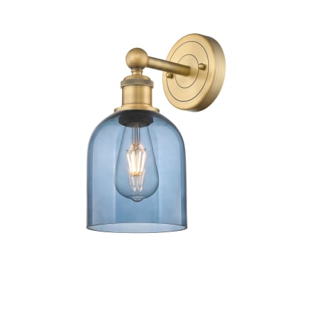 A large image of the Innovations Lighting 616-1W 12 6 Bella Sconce Brushed Brass / Princess Blue