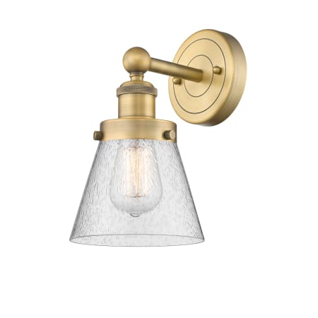 A large image of the Innovations Lighting 616-1W-10-7 Cone Sconce Brushed Brass / Seedy