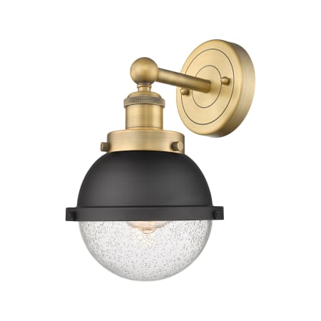 A large image of the Innovations Lighting 616-1W-12-7 Hampden Sconce Brushed Brass / Seedy