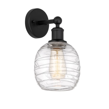 A large image of the Innovations Lighting 616-1W-12-6 Belfast Sconce Matte Black / Deco Swirl