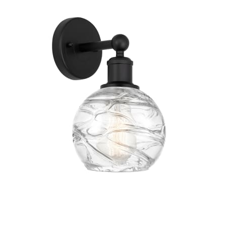 A large image of the Innovations Lighting 616-1W-11-6 Athens Sconce Matte Black / Clear Deco Swirl