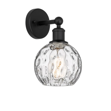 A large image of the Innovations Lighting 616-1W-11-6 Athens Sconce Matte Black / Clear Water Glass