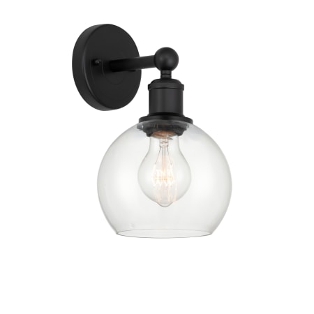 A large image of the Innovations Lighting 616-1W-11-6 Athens Sconce Matte Black / Clear