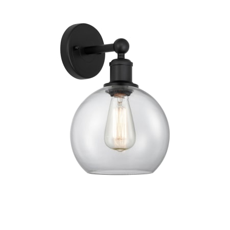 A large image of the Innovations Lighting 616-1W-13-8 Athens Sconce Matte Black / Clear