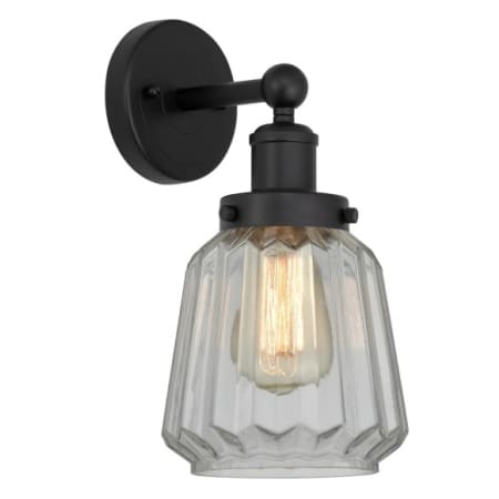 A large image of the Innovations Lighting 616-1W-10-7 Chatham Sconce Matte Black / Clear