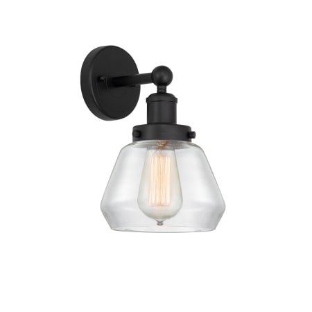 A large image of the Innovations Lighting 616-1W-10-7 Fulton Sconce Matte Black / Clear