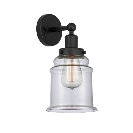 A large image of the Innovations Lighting 616-1W-13-6 Canton Sconce Matte Black / Clear