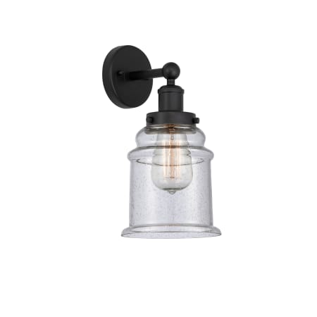 A large image of the Innovations Lighting 616-1W-13-6 Canton Sconce Matte Black / Seedy