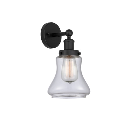 A large image of the Innovations Lighting 616-1W-10-7 Bellmont Sconce Matte Black / Clear