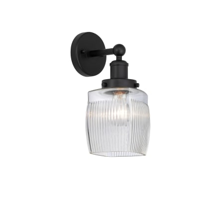 A large image of the Innovations Lighting 616-1W-12-6 Colton Sconce Matte Black / Clear Crackle