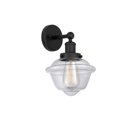 A large image of the Innovations Lighting 616-1W-10-7 Oxford Sconce Matte Black / Clear